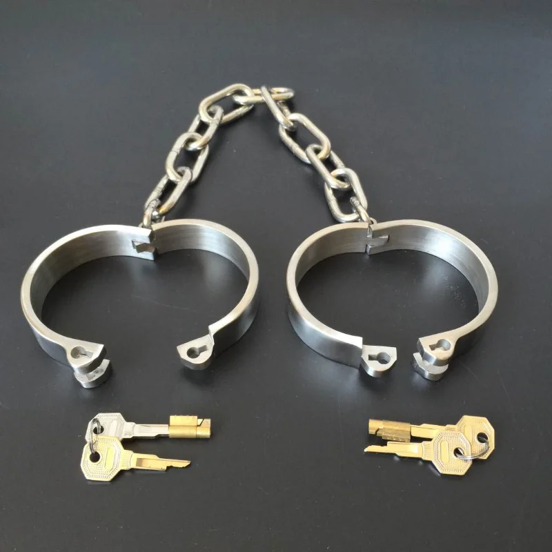 Heavy Stainles Steel Slave Wrist Handcuffs Ankle Cuffs Shackles /Detachable chain BDSM Bondage Lock  Adult Fetters Slave Sex Toy