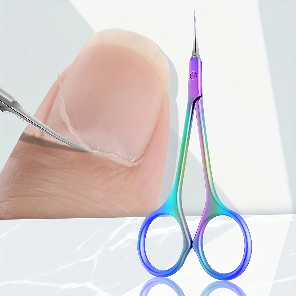 Stainless Steel Cuticle Scissors Precision Curved Tip Nail Trimmer for Dead Light Beige Removal Ergonomic Ambidextrous Design image 6