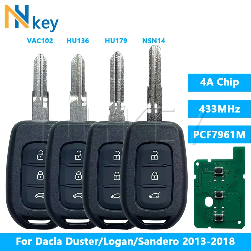 

NHKEY For Renault Dacia Logan 2 Sandero Lodgy Dokker Trafic Clio4 Duster Kiwid 4A PCF7961M Chip 3Buttons 433MHz Remote Car Key