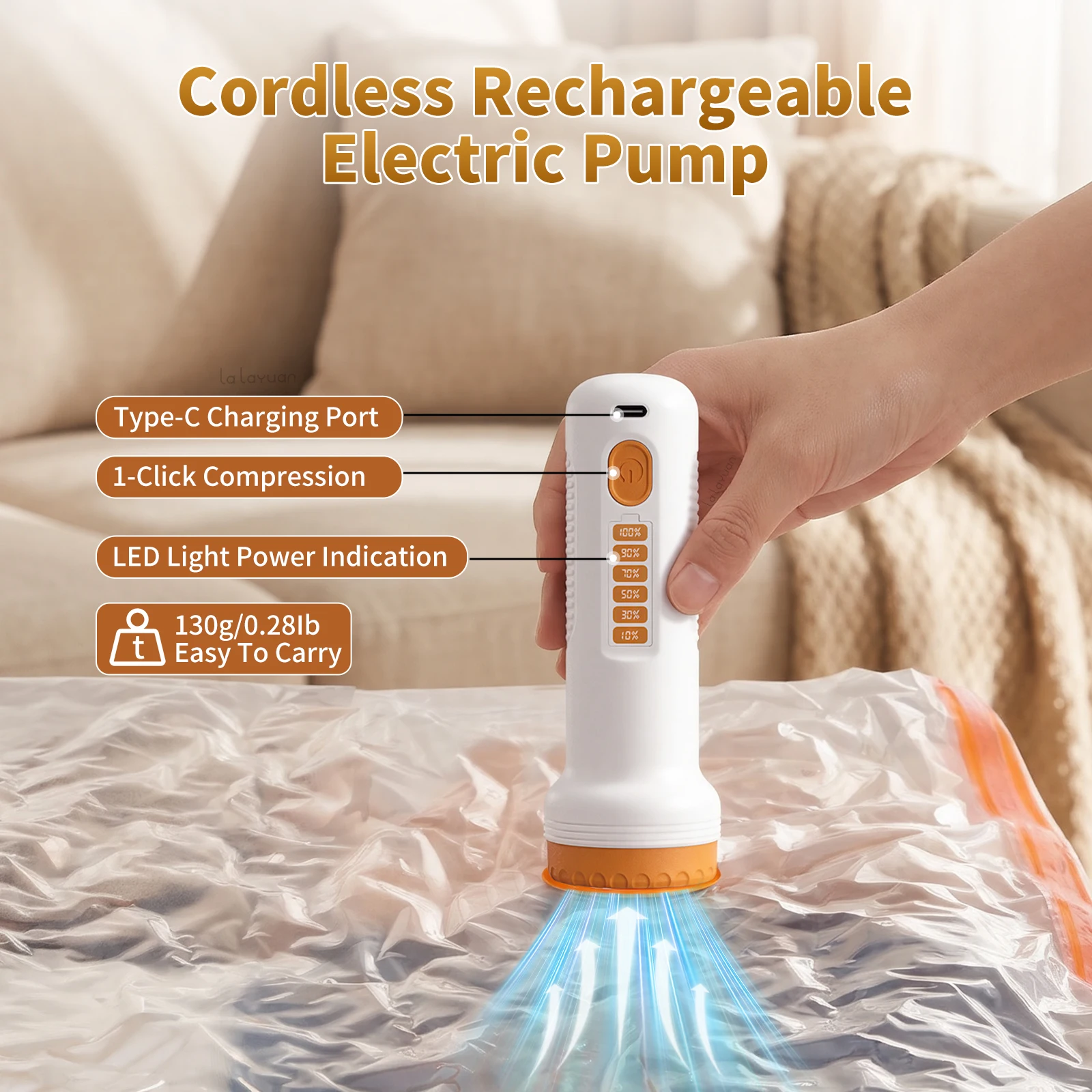 Lalayuan Portable USB Rechargeable Electric Mini Air Pump for Vacuum Storage Bags