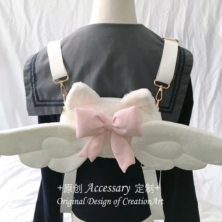 Angel Devil Wings Bowknot Lolita Cosplay Itabag, Cute Plush Backpack Kawaii School Bag Anime Girl, Gift Birthday Party Accessor