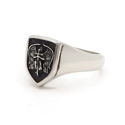 Punk 316L Stainless Steel Black Silver Color Shield ARCHANGEL ST MICHAEL PROTECT Ring Jewelry