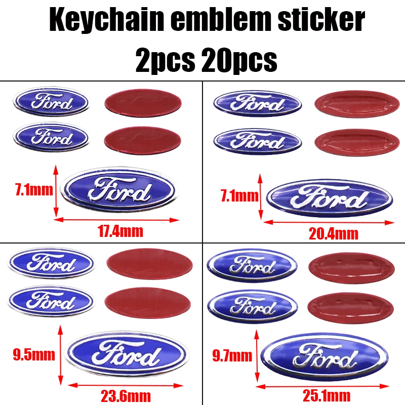 2pcs 20pcs Ford 17.4mm 20.4mm 23.6mm 25.1mm 3D Aluminum Car Logo Key Fob Decoration Emblem Auto Key Badge Sticker Accessories