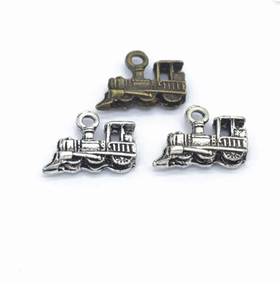 60pcs Charms Double Sided Train 17x13mm Tibetan Bronze Silver Color Pendants Antique Jewelry Making DIY Handmade Craft F0091
