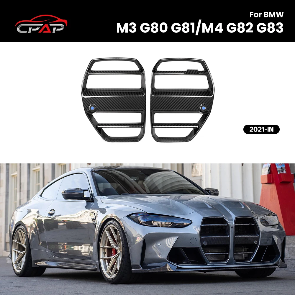 

Real Dry Carbon Fiber Front Bumper Kidney Hood Grille For BMW G80 G81 M3 G82 G83 M4 2021-IN ST/V Style Front Racing Grills