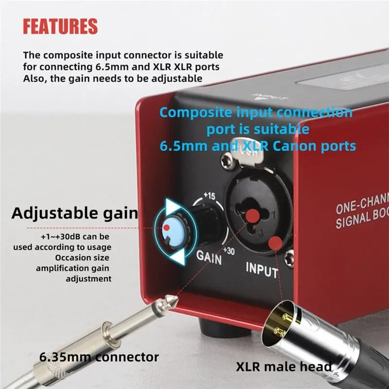 Handheld Microphone 48V Amplifier Portable Personal Headphone Monitoring Amplifier Audio Isolator