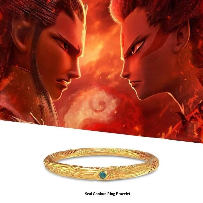 Nezha Qiankun – Bracelet circulaire solide, édition de dessin animé en or, périphérie d'anime faite à la main pour garçons et filles, accessoire de mode pour enfants
