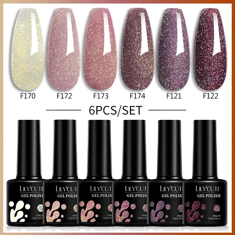 LILYCUTE 6 stks/set Gel Nagellak Herfst Winter Roze Rose Rood Glitter Kleurrijke Manicure Kit Semi permanente Nail Art Gel vernis