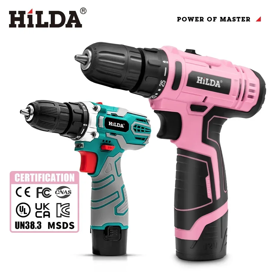 HILDA 12V Lithium-ion Drill Driver Set  Pink Cordless House Repairing Tool With  Storage Bag Home Maintenance Tool Kit