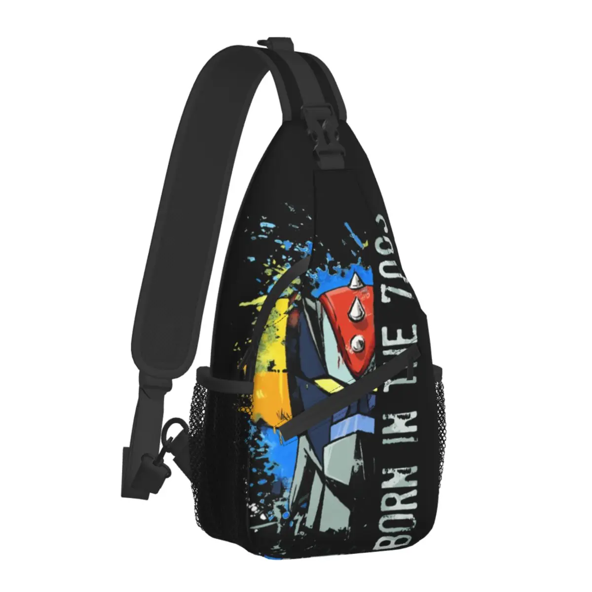 

Born In The Seventies Graphic Crossbody Chest Bags UFO Robot Goldrake Pockets Travel Pack Messenger Sports Teens Shoulder Bag