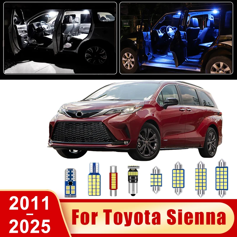 

24 шт. светодиодных ламп для автомобиля Toyota Sienna XL30 XL40 2011-2025, аксессуары для внутреннего освещения и зеркала.