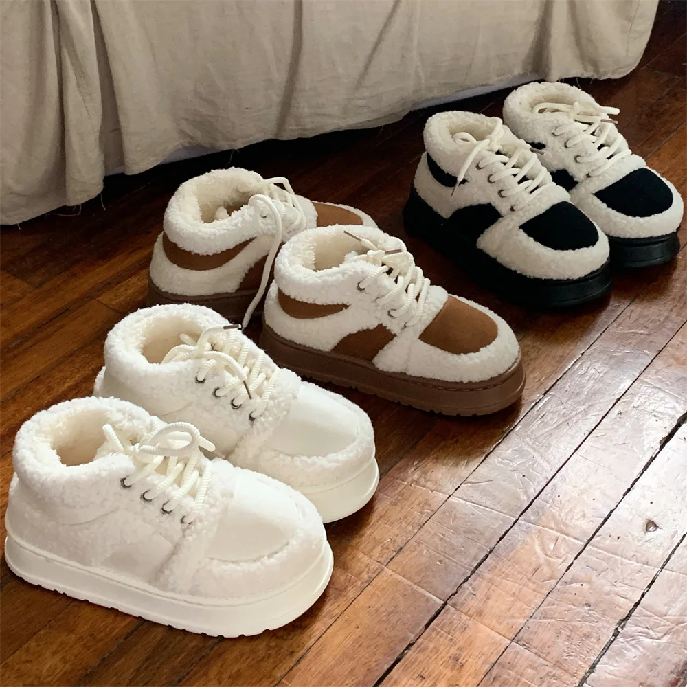 

Winter New Fashionable Versatile Cotton Shoes Women's Comfortable Warm Non-slip Retro Women Shoes Velvet Color Blocked Sneakers