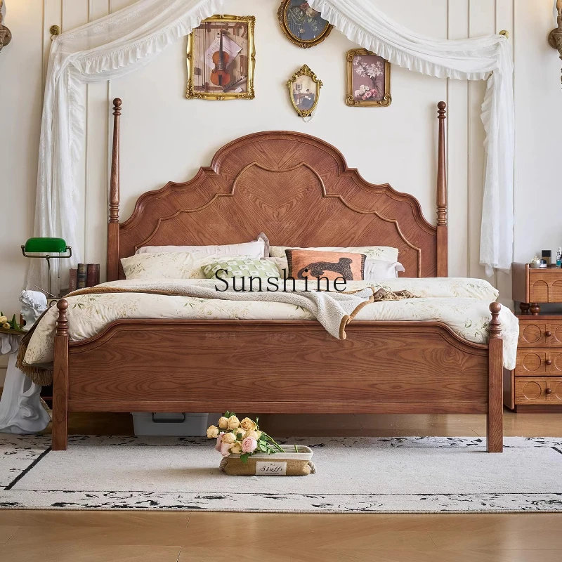 

French retro solid wood bedroom double bed 1.5 meters simple and modern