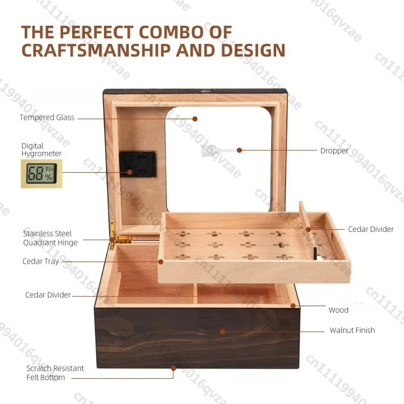 Wooden Cigar Humidor Storage Box Transparent Window Moisturizing Cigar Case Collector’s Display Organizer Manufacturer Supply