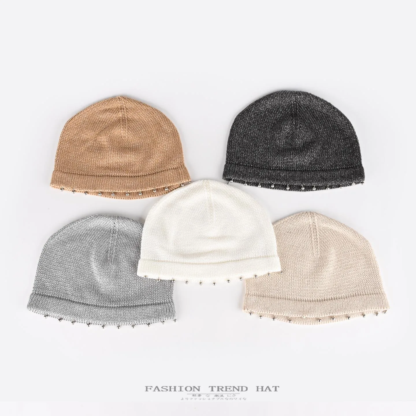 Korean Heavy Duty Metal Beads Knit Hat Women Oversized Designer Winter Beanie Premium Crochet Cap for Large Head