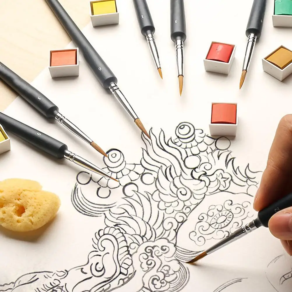 10Pcs Professional Paint Brushes Set Fine Painting Tools Oil Watercolor Brushes Practical Wooden Handle