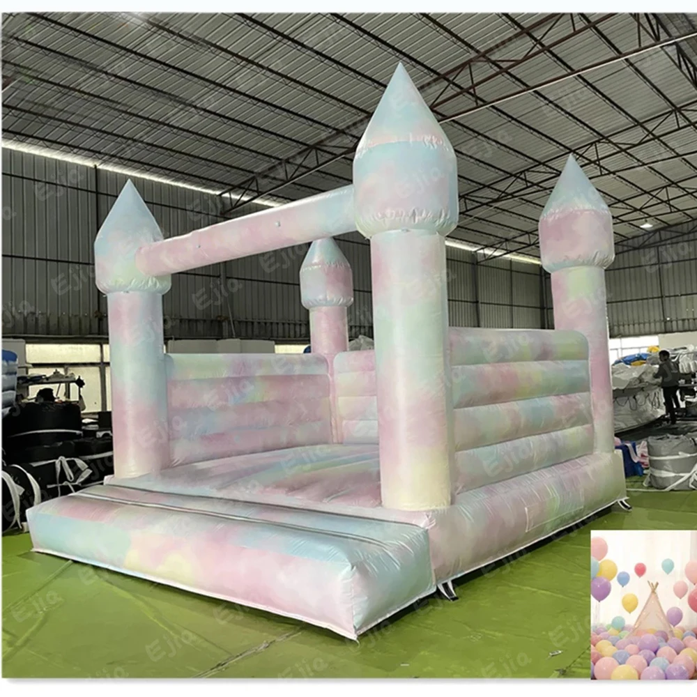 wholesale Commerical PVC 10/13ft Commercial white bounce house for party rentals Tie-dye colors inflatable bouncy castle with