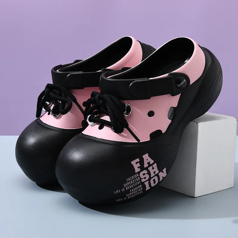 

2026 New DIY Lace-up Fashion Clogs For Women Platform Slippers Thick Sole Summer Shoes Female Street Sandals Home Beach Slides