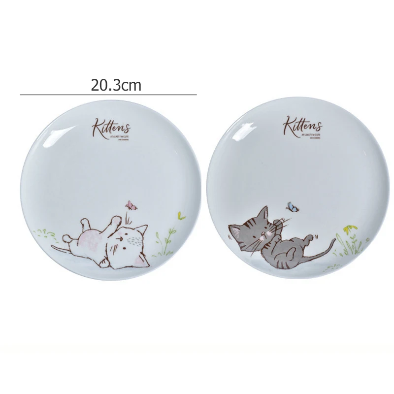 8 Inch Cartoon Cat Dinner Plate Ceramic Dinner Dishes Afternoon Tea Dessert Plate Party Serving Plate Microwave Safe