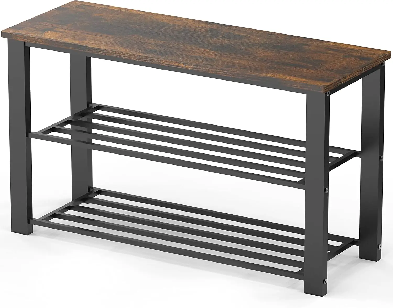 

Rustic Brown Wood Top Shoe Storage Bench with 2-Tier Shelves for Entryway, Holds 6 Pairs