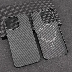 For Magsafe Magnetic Carbon Fiber Phone Case For iPhone 16 15 14 13 Pro Max Ultra Thin Aramid Fiber Cover For iPhone 14 Plus