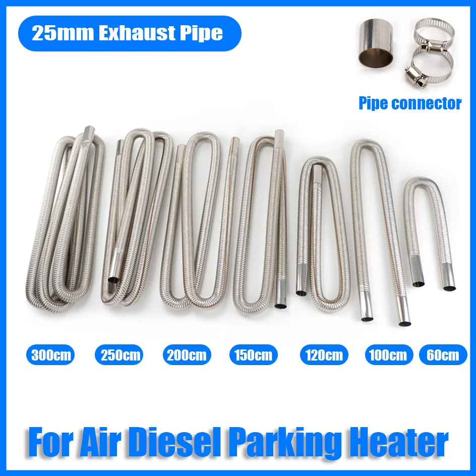 60cm 100 120 150 200cm 250cm 300cm Air Diesel Parking Heater Exhaust Pipe Tube Gas Vent Hose Stainless Steel Car Truck Connector