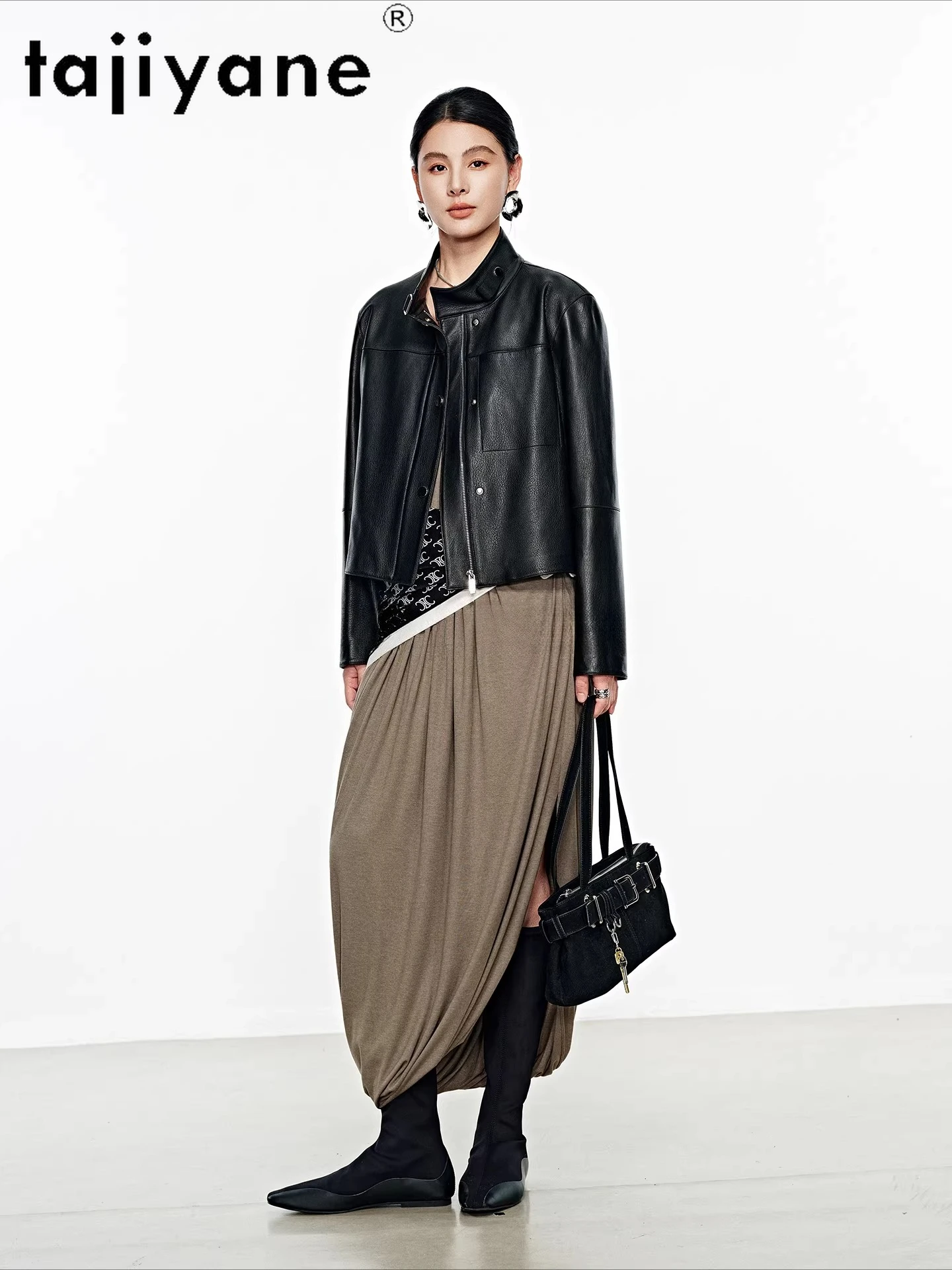 TAJIYANE Goatskin Real Leather Jackets Women Stand Collar Short Coat Lychee Pattern Genuine Leather Jacket 2026 Woman Clothes 자켓