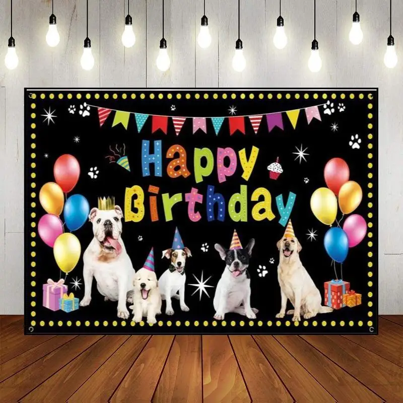 Cartoon Dog Theme Let's Pawty Owner Photography Party Backdrop Wall Happy Birthday Background Photo Pet Decoration Banner Custom