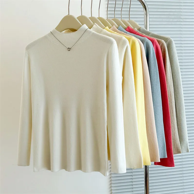 2025 Turtleneck Sweater Casual Autumn Winter Pullover Sweaters Simple Chic Jumpers Women Vintage Basic Solid Knitted Tops