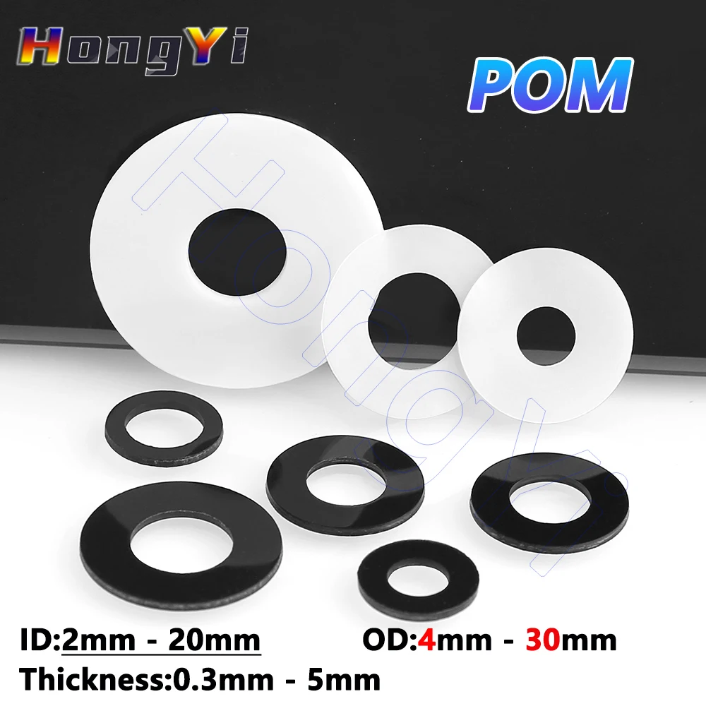 Inner Dia 2-20mm White/Black POM Flat Washers OD 4-30mm High-Strength Hard Plastic Insulating Gasket Thickness 0.3-5mm