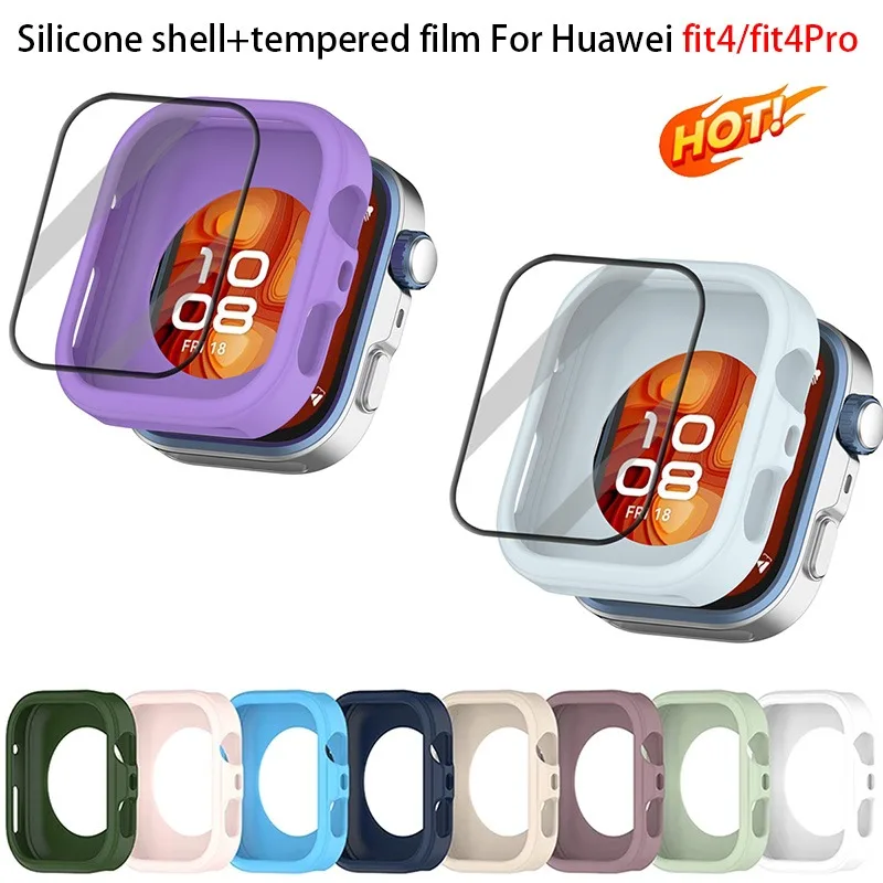 Silikonhülle + gehärteter Film für Huawei Watch Fit 4/4Pro Smart Watch Bumper Protector für Huawei Watch Fit4 Pro Shell Accessoies