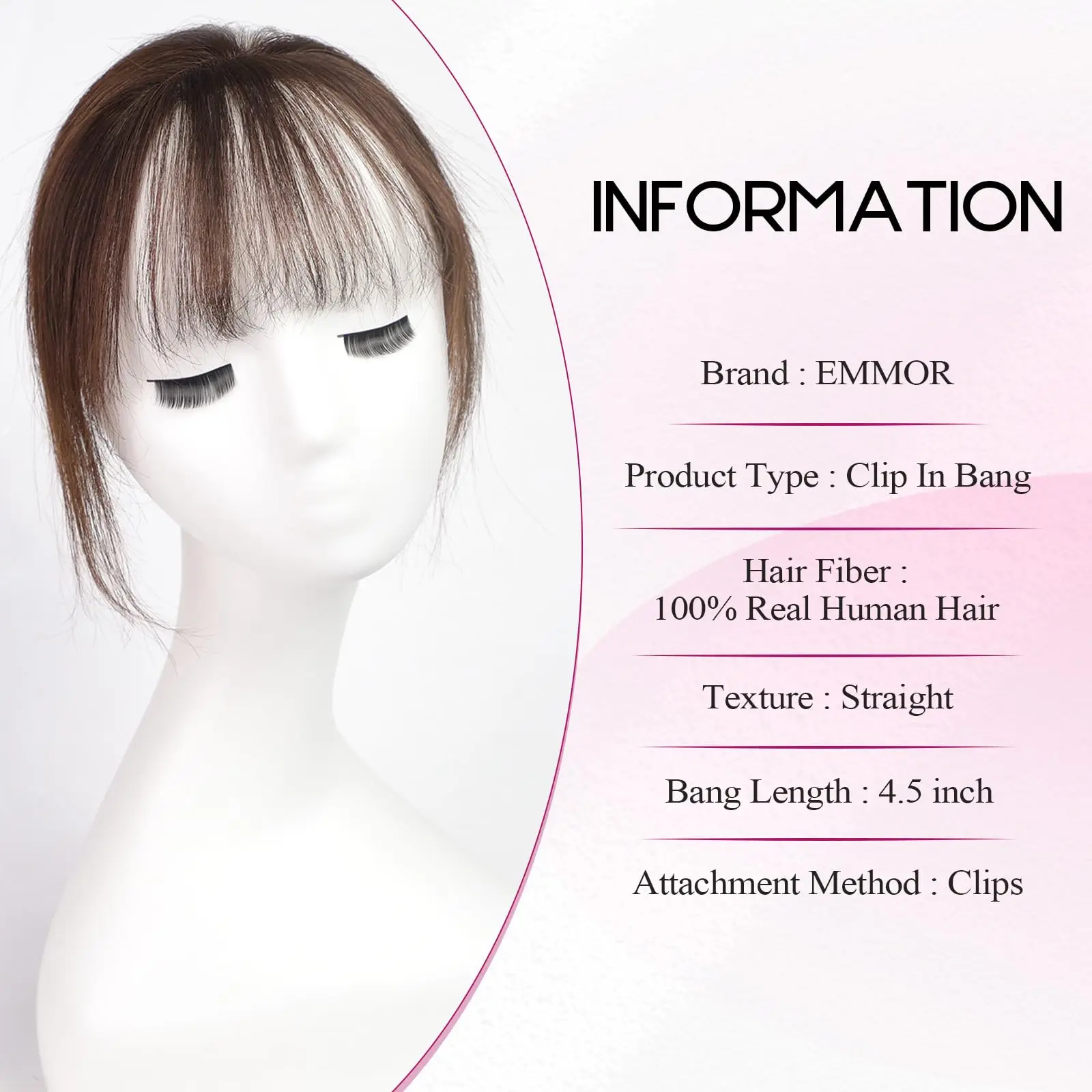 100 % Echthaar-Pony-Clips in Air Fringe Bangs Haarteil für Frauen Dunkelbraun Remy Echthaar-Pony-Haarverlängerung 4,5 Zoll