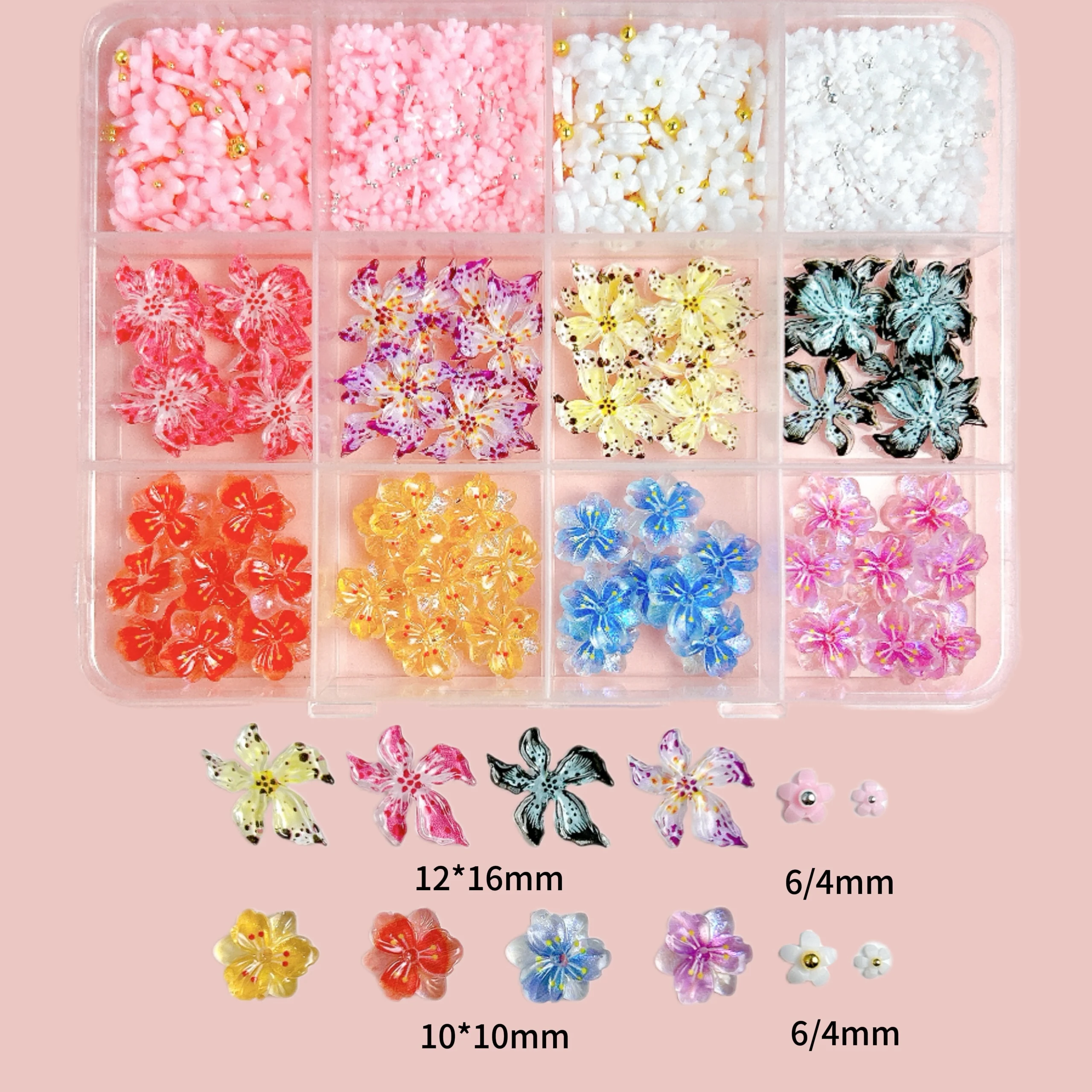 1 Pudełko Kolorowe Kreatywne Miękkie Kwiatki w Kropki Żywiczne Ozdoby do Paznokci Lodowo Przezroczyste Delikatne Błyszczące Kwiatki Mini Pięciopłatkowe Kwiaty do DIY