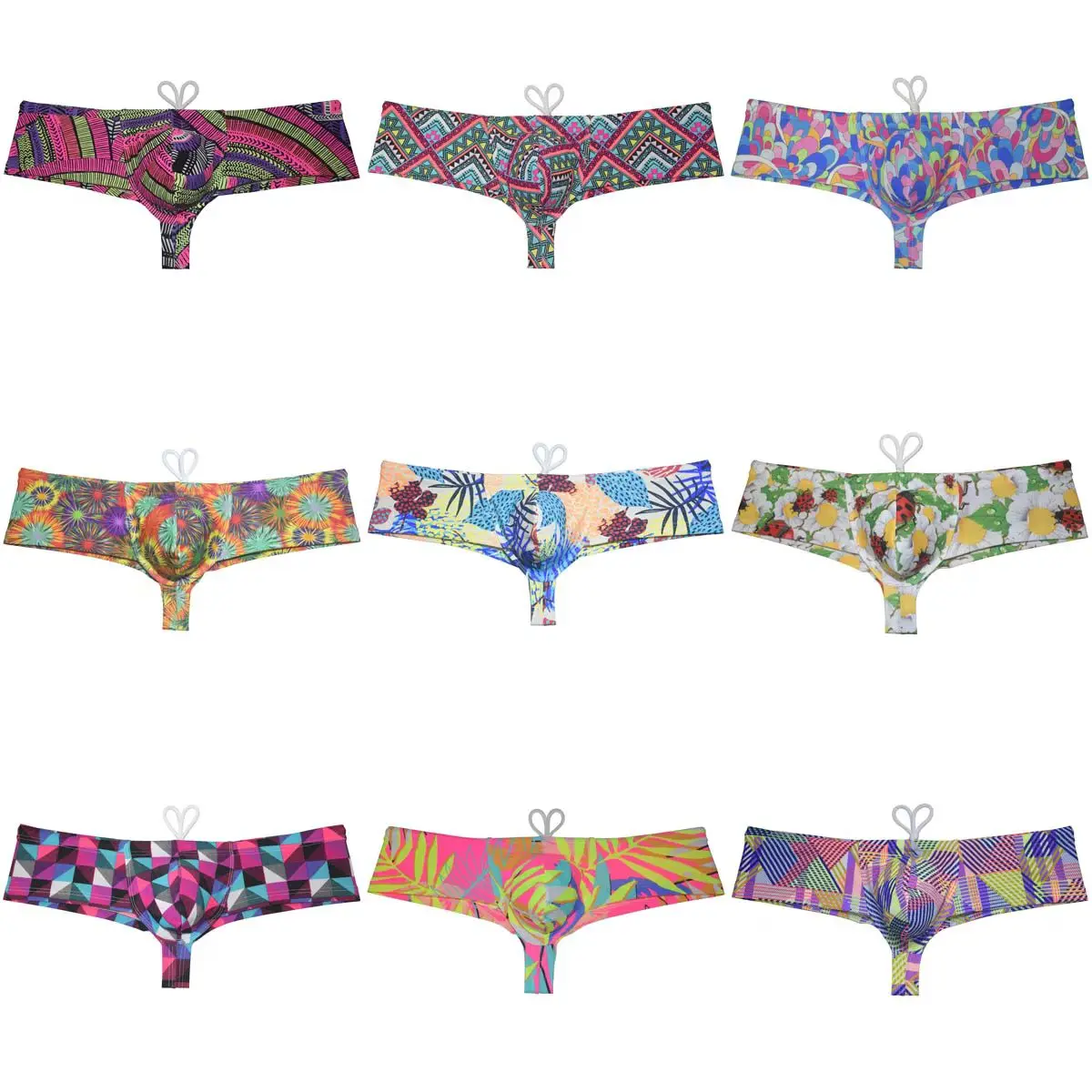 

Cheeky Men's Swim Boxershorts Print Bikini Brazilain Swimwear Drawsting EnhancePouch Breathable Elastic Beach Thong Underwear