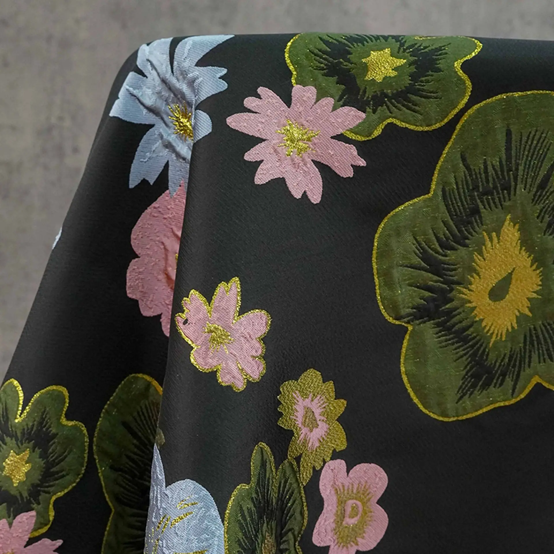 

Gold Silk Large Floral 3D Embossed Retro Jacquard Fabric Elegant Dress Jacket Decorative Sewing Fabric