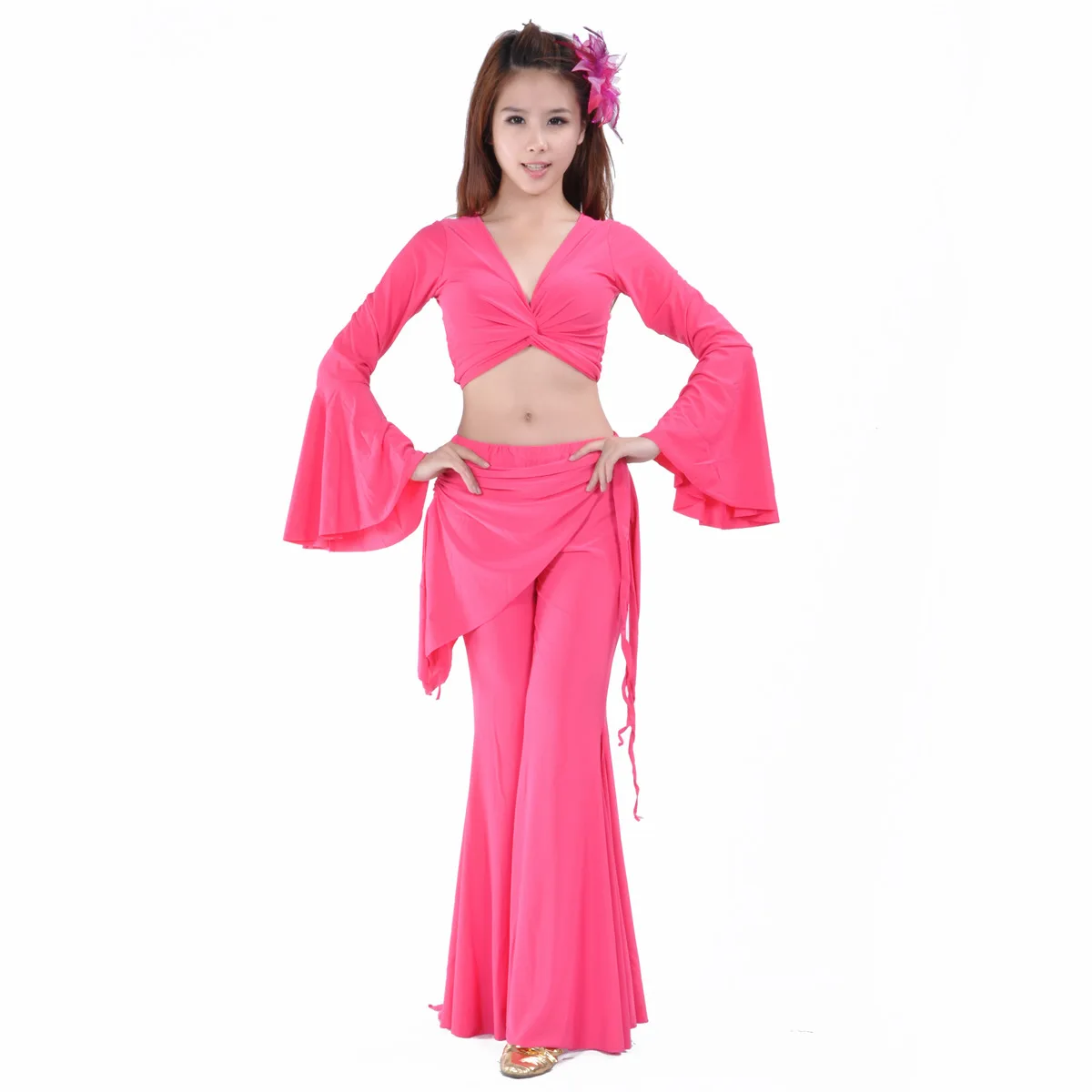 Hot Sale Hight Quality Women Girls Practice Costume Crystal Cotton Flared Sleeve Waist Skirt Tribal Pants Belly Dance Set