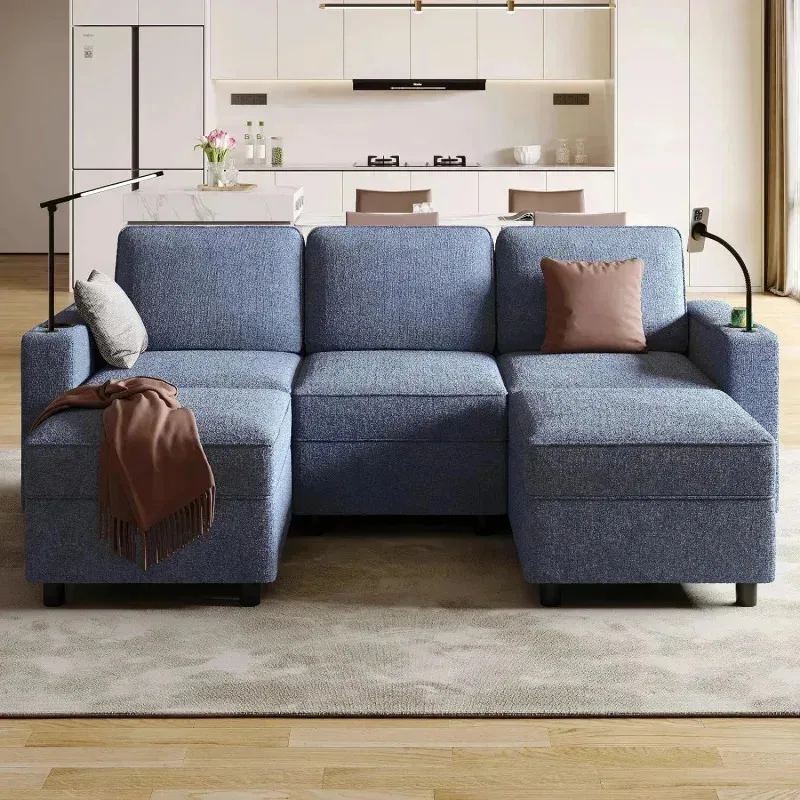 QAZ8-Modular Sectional Sofa.Multifunctional Couches for Living Room Storage.Armrest with Power Grommet and Cup Holder.Wireless#R