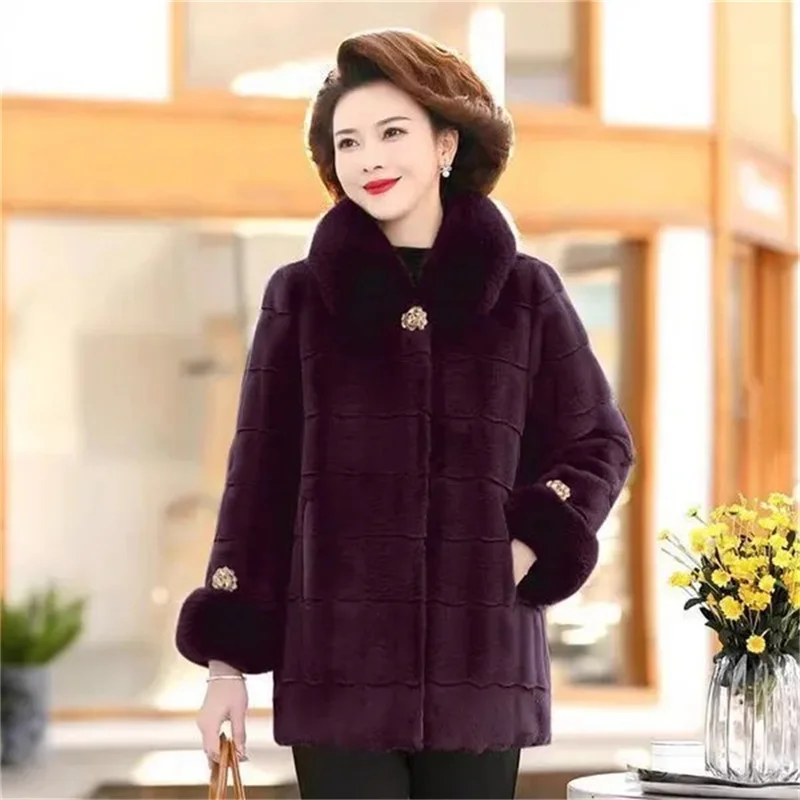 

New Middle-Aged And Elderly Mink Velvet Jacket For Women's Winter mothers' clothing Mid Long Thick Imitation Mink Velvet Fur Coa