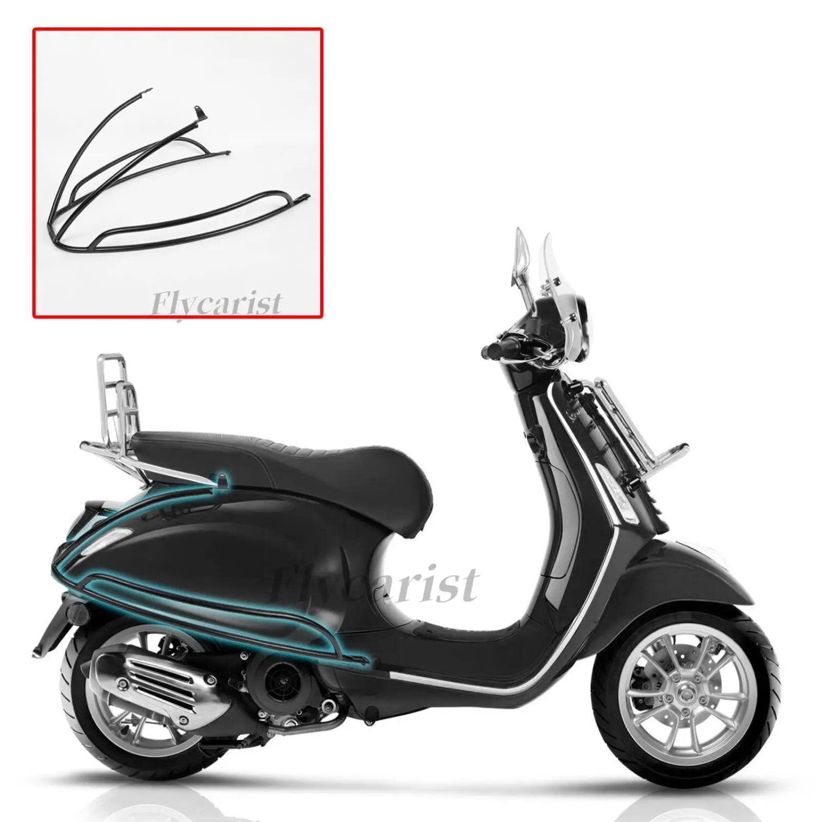 

For VESPA Primavera 125 2014-2023 Black Upper Crash Bar Engine Guard Frame Protector