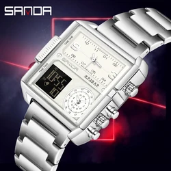 2023 SANDA 6023 orologio da uomo d'affari di personalità Casual orologio elettronico quadrato di moda orologio luminoso in acciaio inossidabile fresco