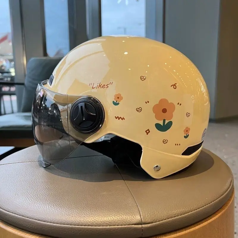 3C Certified Snowmobile Helmet Small Flower Design Dual Visor Universal for Electric Motorcycle Scooter Safety Cap