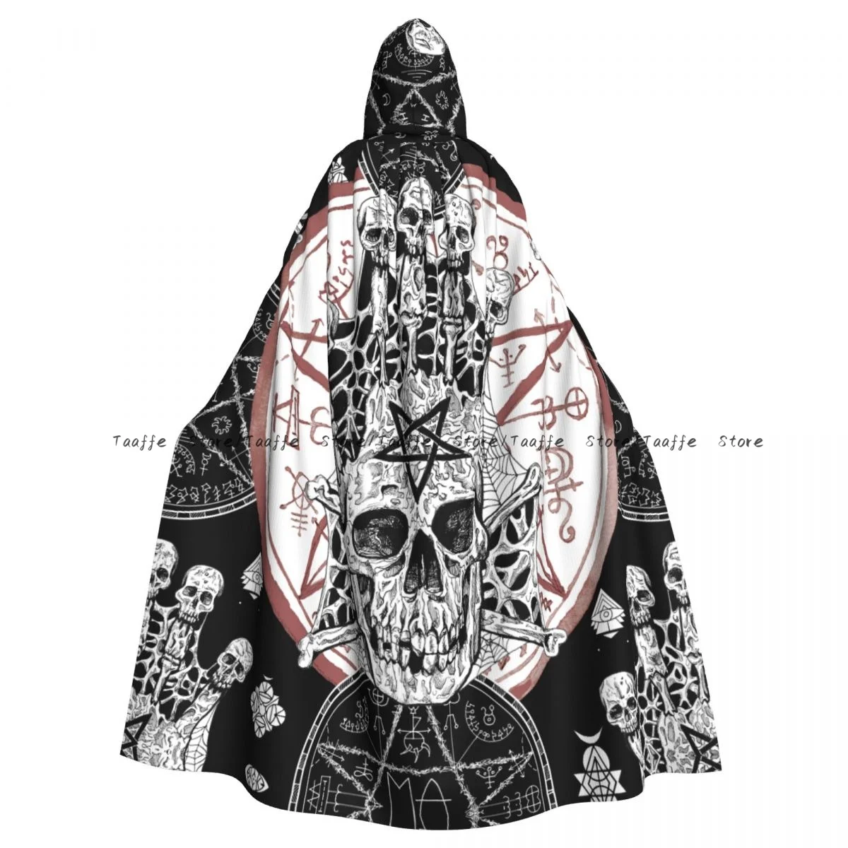 Unisex Halloween Cloak Evil Skull And Magic Seal With Pentagram Cape Hooded Medieval Costume Witch Wicca Vampire