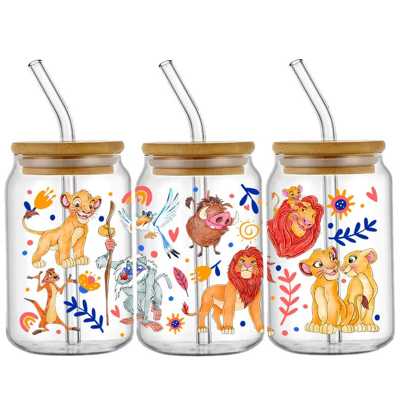 Cartoon The Lion King Lion Simba 16oz UV DTF Cup Wrap Libbey Glass Beer Can Tumbler Transfer Stickers Waterproof Cup Wraps