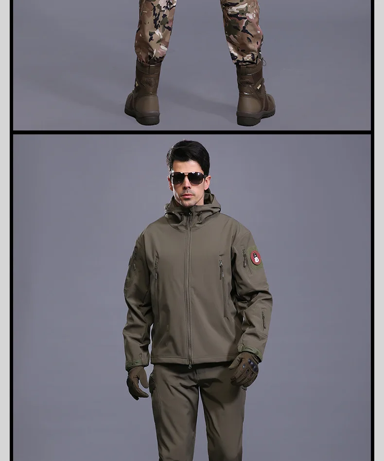 Camo Softshell-Jacke für Herren, wasserdicht, winddicht, Arbeitsanzug, Winter, Jagd, Wandern, taktischer Parka – Detail 4