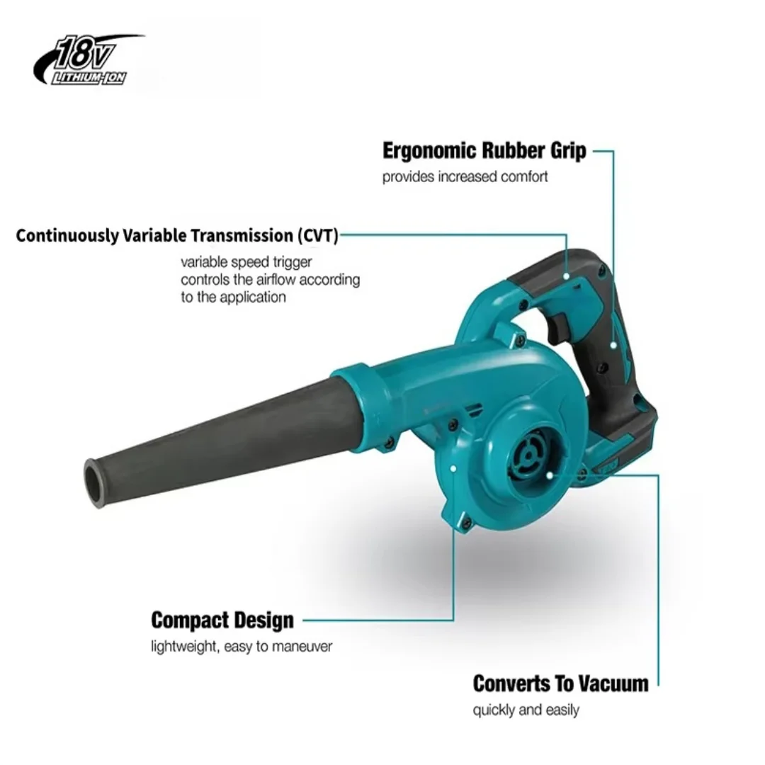 For Makita 18V Li-Ion Battery Cordless Handheld Leaf Blower  Electric Air Blower Garden Vacuum Cleaner Dust Computer Collector