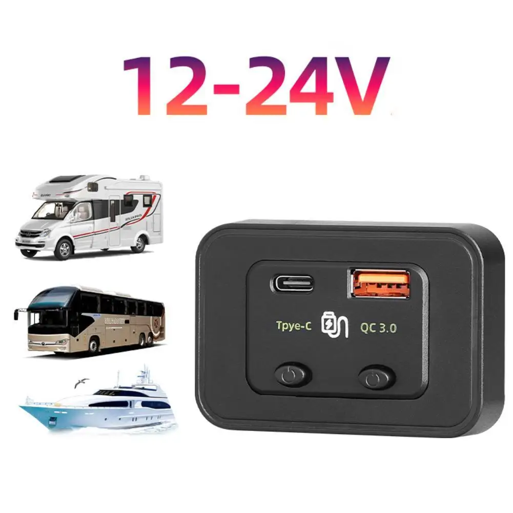 

Car Quick Charger Type c QC3.0 USB Port Quick Charging Adapter With Button Switch Safety Protection Charge 2 Devices Charging