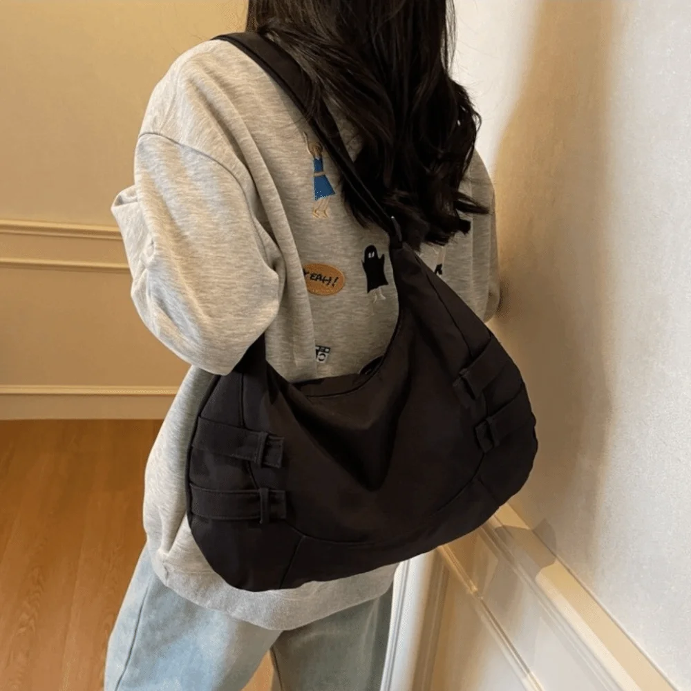 

Japanese style Solid Color Leight Weight Tote Bag Large Capacity Vintage Massenger Bags Versatile Dumpling Satchel Bags Handbag