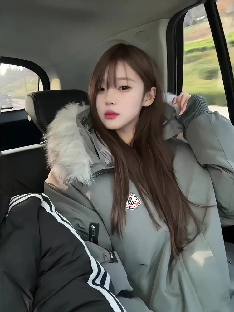 

Retro American ort down Cotton Jaet Thiened Hooded Workwear Couples Parka Coat Youth Casual Spring Polyester Filling