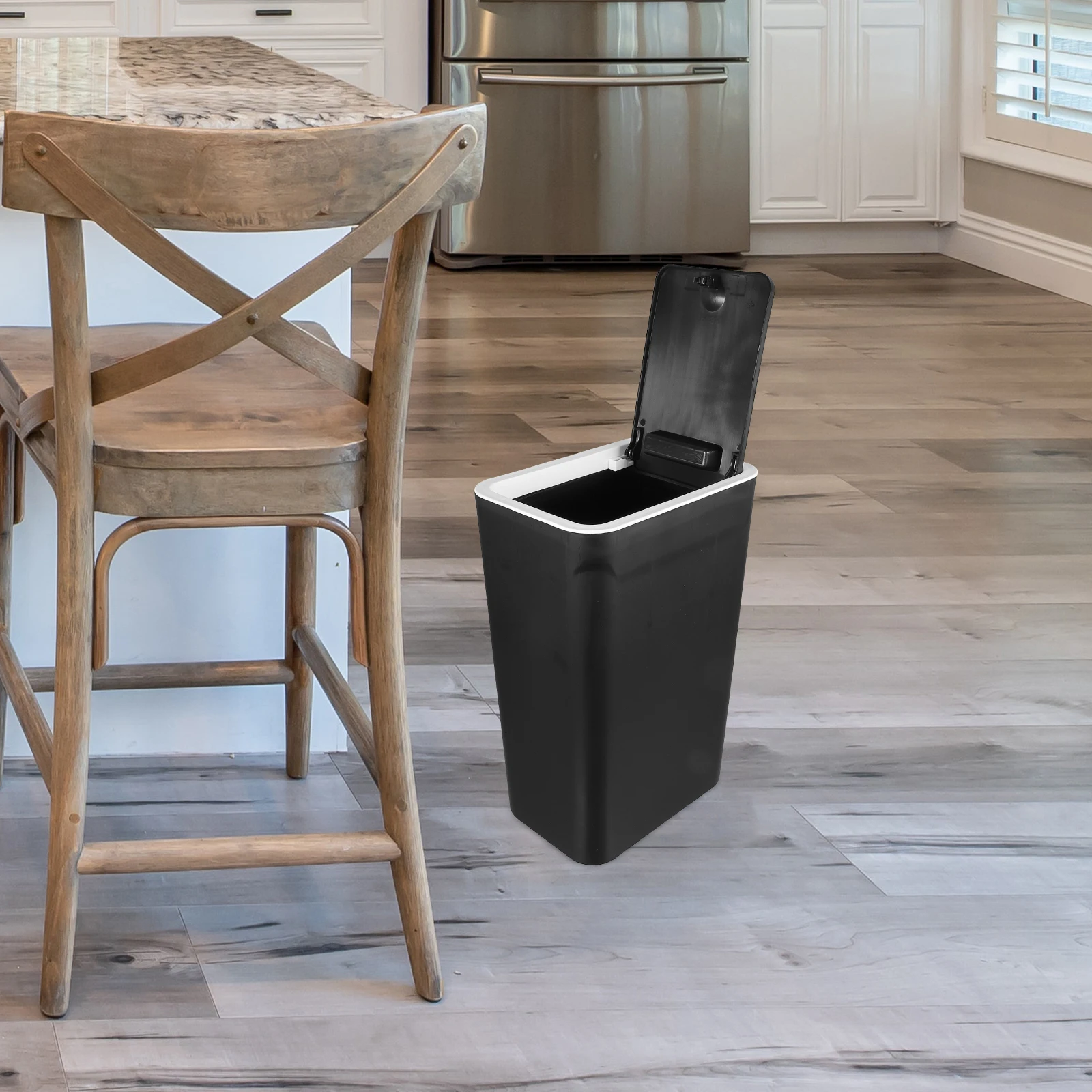 

1pc Stable Base Lidded Trash Can Plastic Garbage Bin Small Office Waste Basket Bathroom Kitchen Bedroom Use Household Slim White