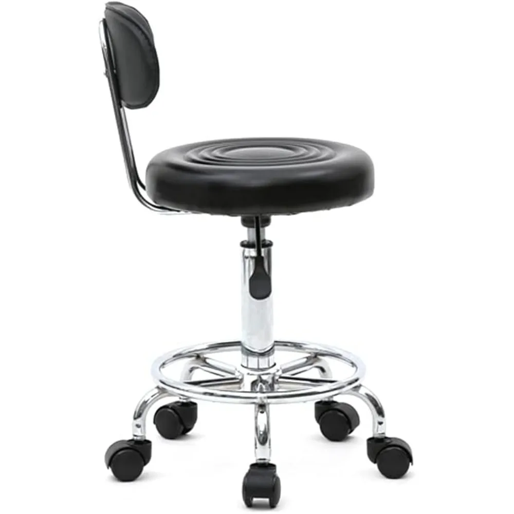 Rolling Stool with Wheels,Heavy Duty Lash Chair, ajustável para o laboratório de tatuagem, salão de massagem, spa, elaboração de unhas ensinar, couro preto